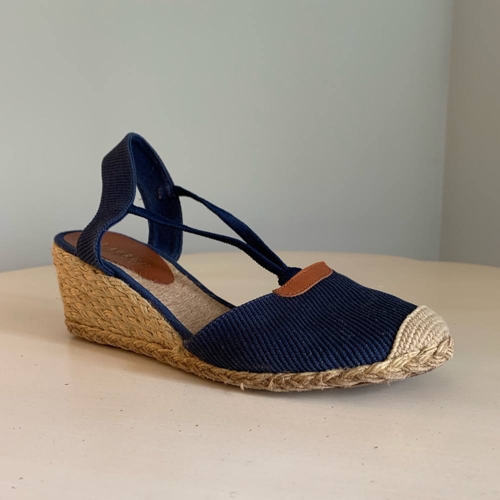 Ralph Lauren Cala Navy Calvary Twill Espadrille Wedge Size 9.5